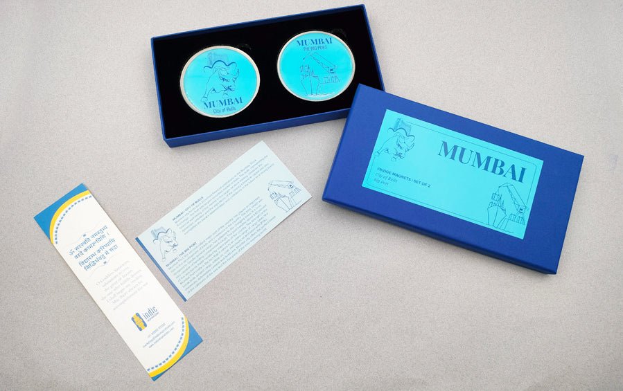 Mumbai | City of Bulls and The Big Port | Fridge Magnet - City souvenirs - Indic Inspirations