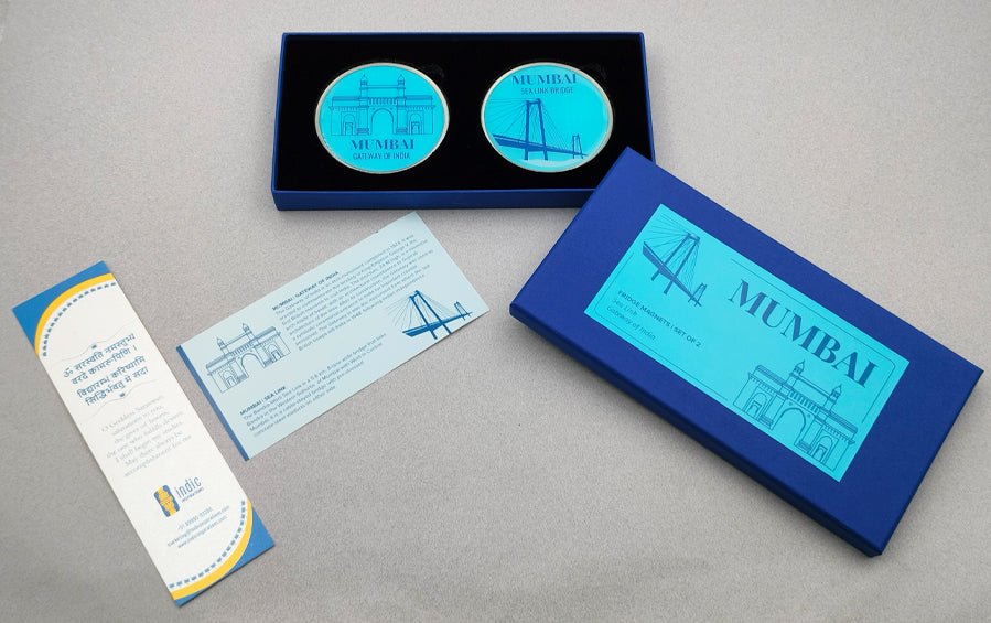 Mumbai | Gateway of India and Sea Link | Fridge Magnet Big - City souvenirs - Indic Inspirations