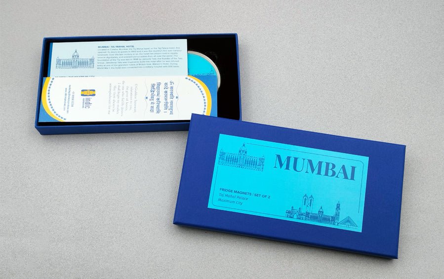 Mumbai | Taj Mahal Hotel and Maximum City | Fridge Magnets - City souvenirs - Indic Inspirations