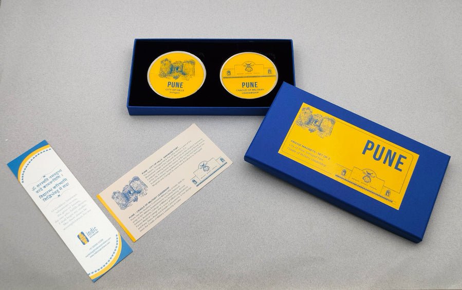 Pune ::City of Hills Sinhagad Fort & Cradle of Military Leadership Fridge Magnet - City souvenirs - Indic Inspirations