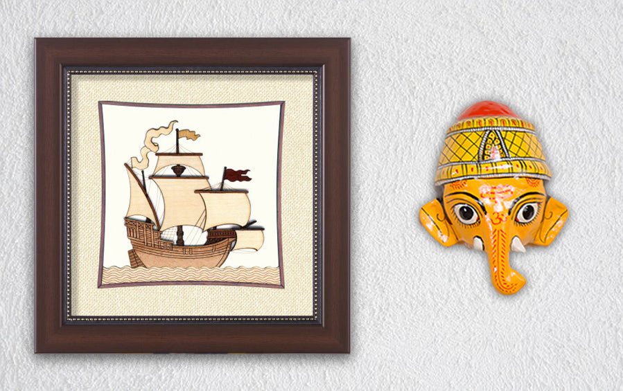 Ship in Wooden Frame - Cups & Mugs - indic inspirations