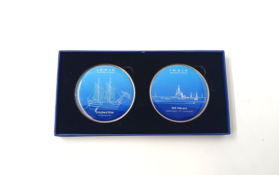 Stitched Ship & INS Vikrant | Fridge Magnets | Set of 2 - Fridge Magnets - Indic Inspirations