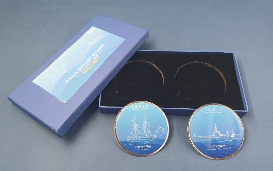 Stitched Ship & INS Vikrant | Fridge Magnets | Set of 2 - Fridge Magnets - Indic Inspirations