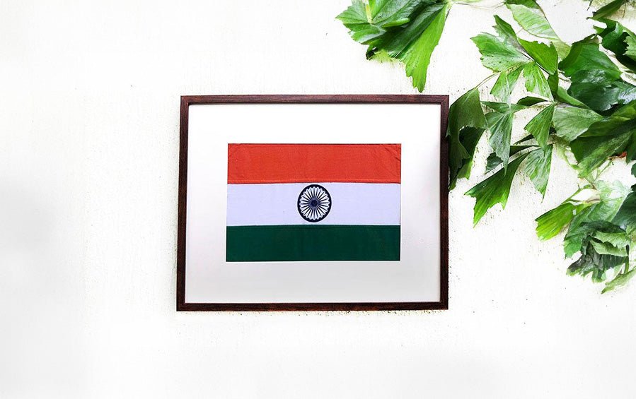Tiranga - Handspun Khadi National Flag - Wall Frame - 18" x 12" - Frame 26” x 20” - Flags - Indic Inspirations