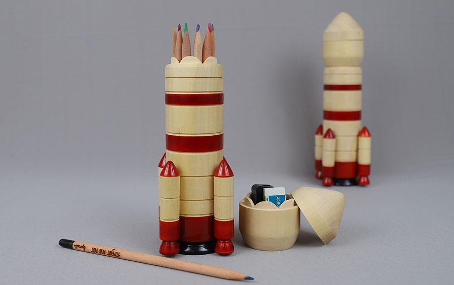 4 Stage Rocket - Wooden Pencil Box - pencil boxes - indic inspirations