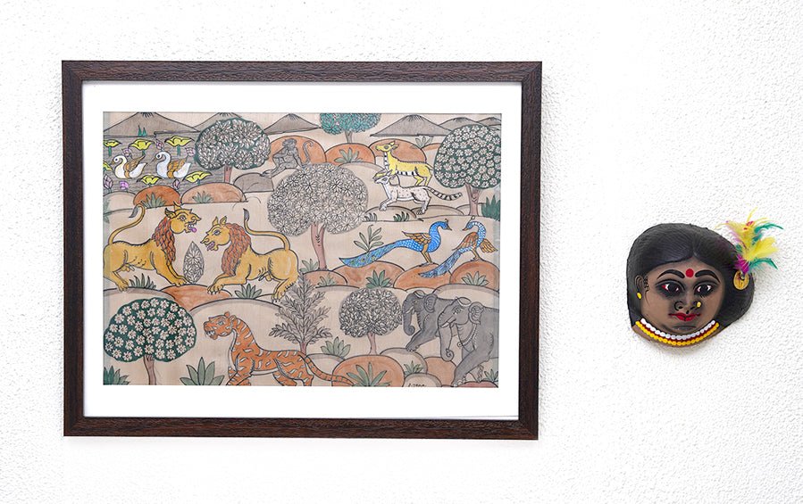 A Jungle Landscape | Odisha Pattachitra Painting | A3 Frame - paintings - indic inspirations