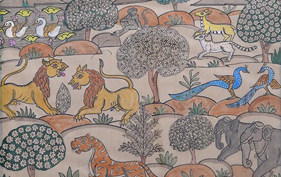 A Jungle Landscape | Odisha Pattachitra Painting | A3 Frame - paintings - indic inspirations