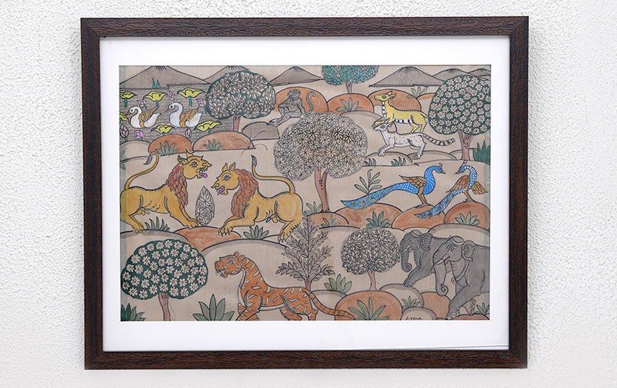 A Jungle Landscape | Odisha Pattachitra Painting | A3 Frame - paintings - indic inspirations