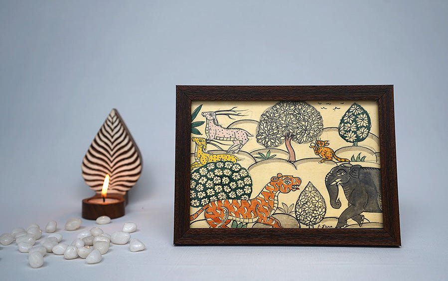 A Jungle Landscape | Odisha Pattachitra Painting | A5 Frame - paintings - indic inspirations