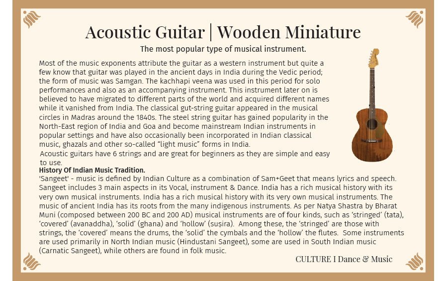 Acoustic Guitar | Wooden Miniature - Miniature Musical Instruments - indic inspirations