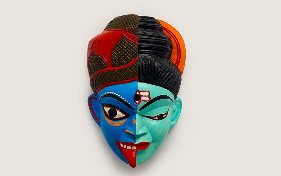 Ardhanarishwara Wooden Mask - Masks - indic inspirations