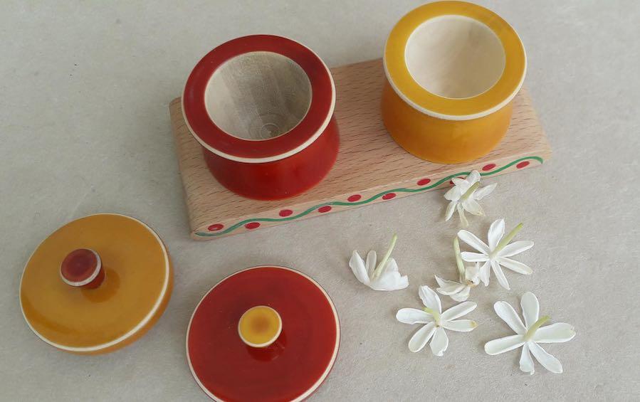 AUM – Haldi Kumkum Wooden Set - kumkum boxes - indic inspirations