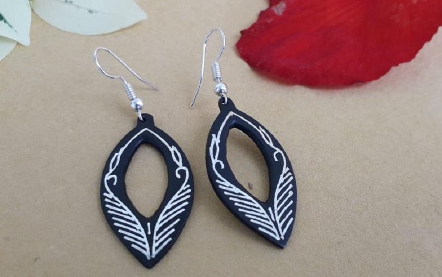 Black Silver Earrings with Bidri Work - Curvy - Earrings - indic inspirations