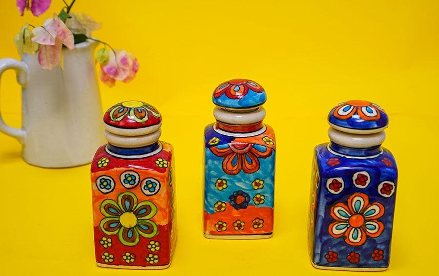 Blue Pottery Barni Set of 3 - Storage Jars - indic inspirations