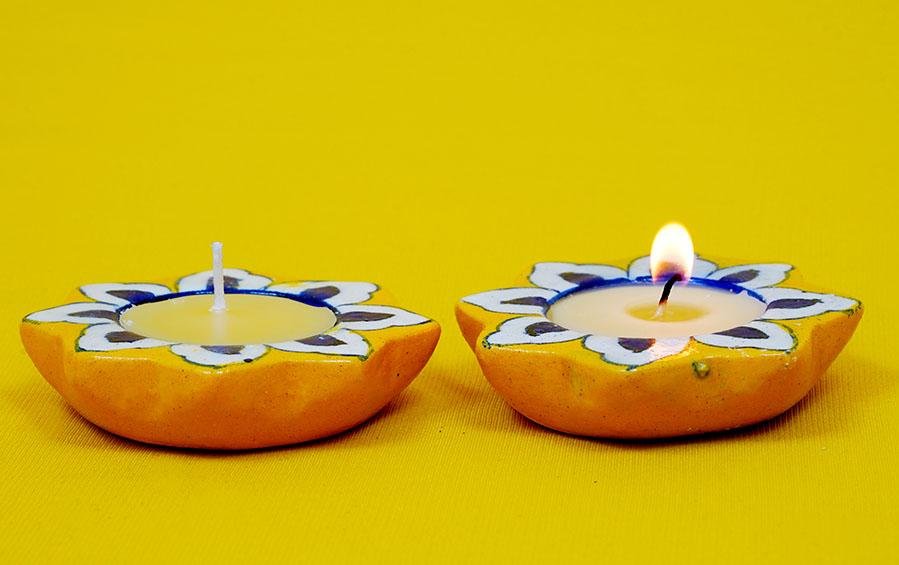 Blue Pottery Diva - Set of 2 - candle holders - indic inspirations