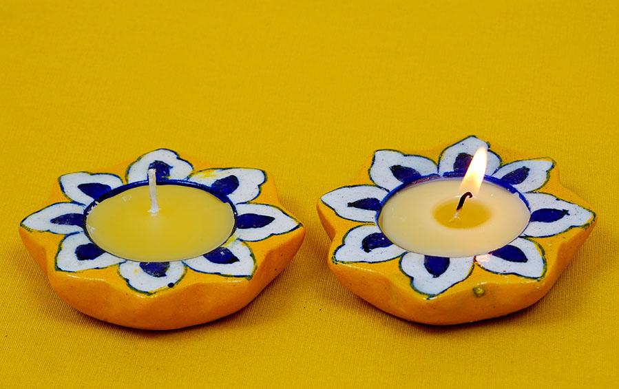 Blue Pottery Diva - Set of 2 - candle holders - indic inspirations