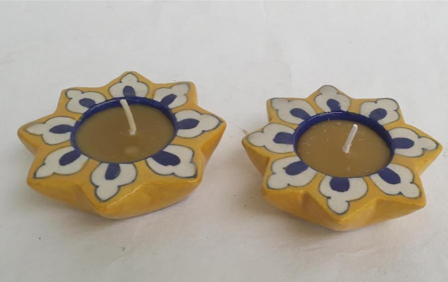 Blue Pottery Diwali Diva - Set of 2 - candle holders - indic inspirations