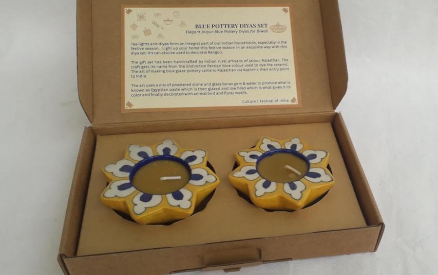 Blue Pottery Diwali Diva - Set of 2 - candle holders - indic inspirations