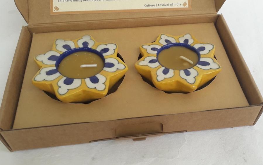 Blue Pottery Diwali Diva - Set of 2 - candle holders - indic inspirations