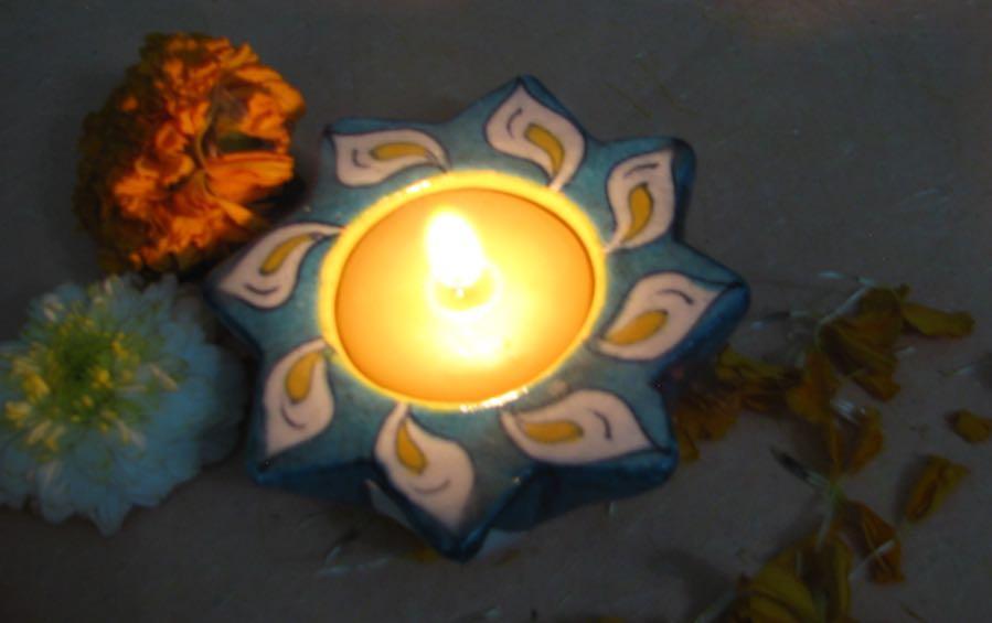 Blue Pottery Diwali Diyas - Set of 2 - candle holders - indic inspirations