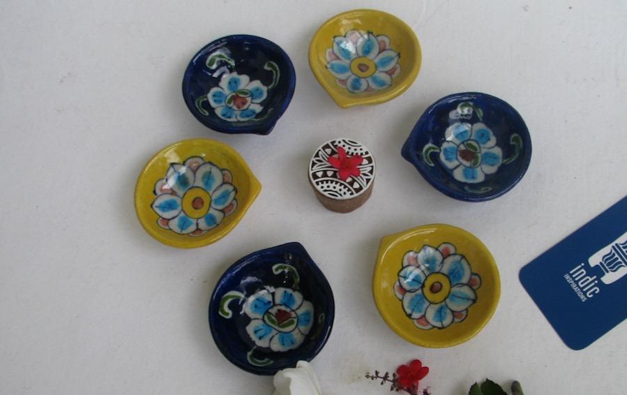 Blue Pottery Diwali Panti (S) - Set of 6 - Diyas - indic inspirations