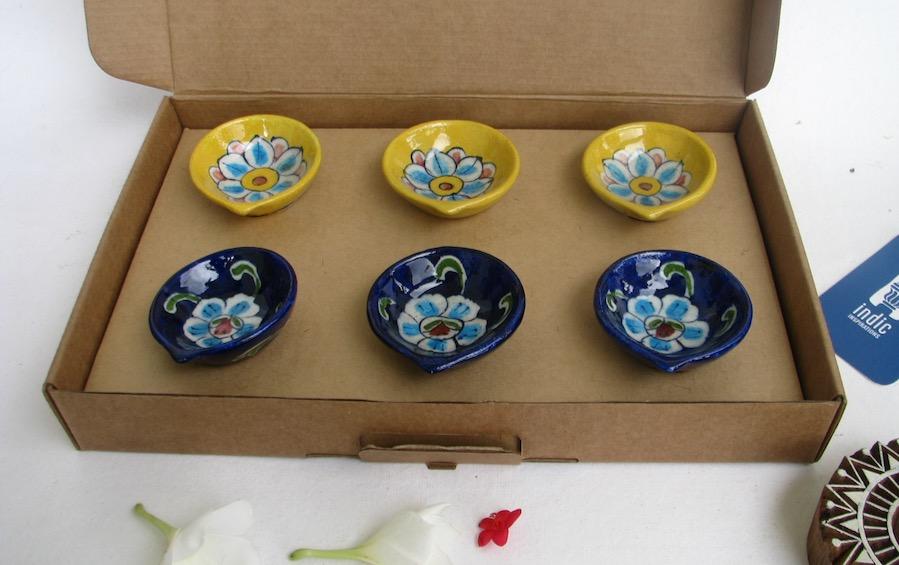 Blue Pottery Diwali Panti (S) - Set of 6 - Diyas - indic inspirations