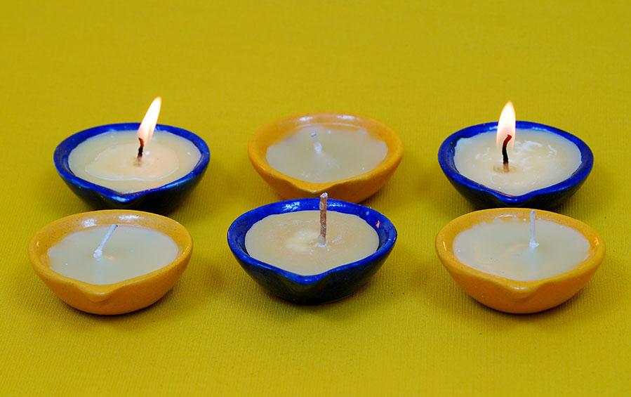 Diwali Pantis Multicolorful Blue Pottery Diyas , Set of 6 - Indic  Inspirations – indic inspirations