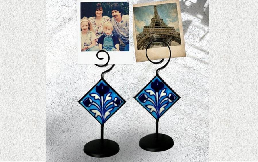 Blue Pottery Photo Holder - Photo holders - indic inspirations