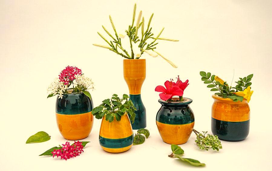 Blue & Yellow - Hydroponics Set - 5 vases - vases - indic inspirations
