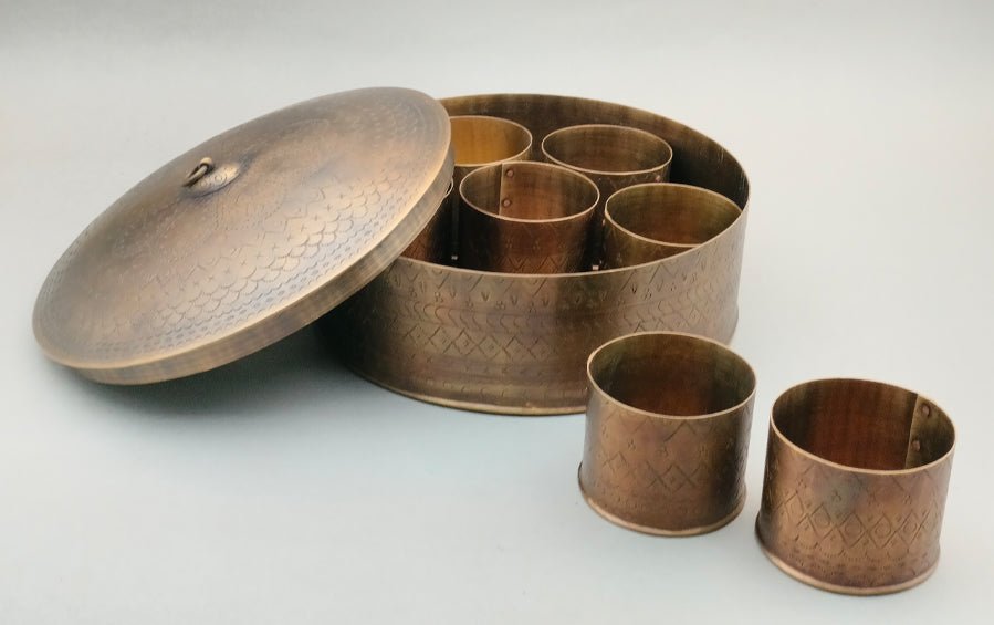 Brass Nakshikam Masala Dabba - Storage Boxes - indic inspirations