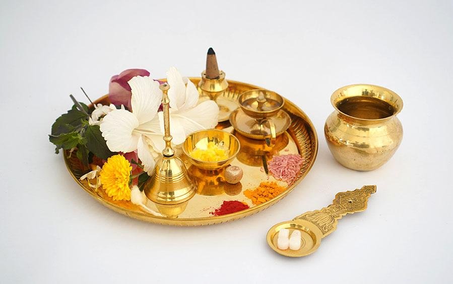 Buy Diwali Pooja Thali Brass Set, Pooja Thali Set - Indic