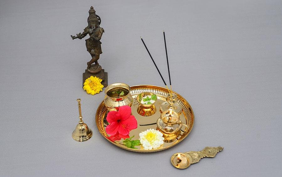 Brass Pooja Thali Set - Pooja Essentials - indic inspirations