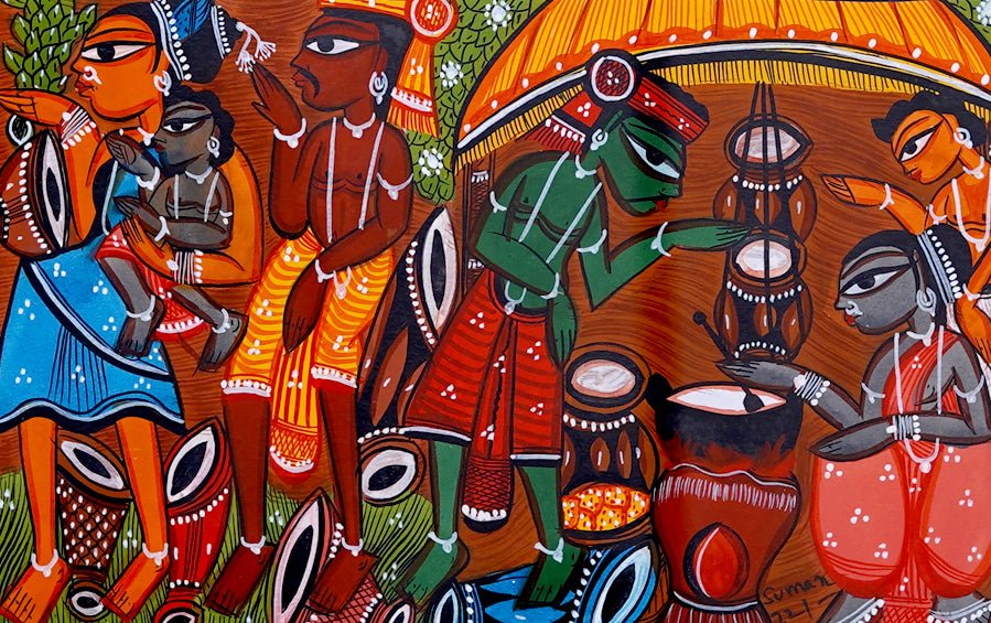 Celebration of Life | Santhal Painting | A4 Frame - paintings - indic inspirations