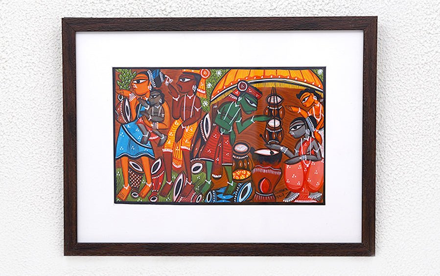 Celebration of Life | Santhal Painting | A4 Frame - paintings - indic inspirations