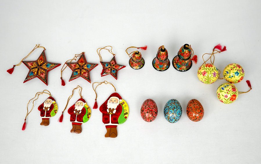 Christmas Paper Mache Handcrafted Decorations Combo Pack (S) - Christmas Gift Sets - indic inspirations
