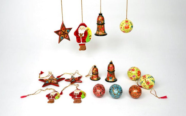 Christmas Paper Mache Handcrafted Decorations Combo Pack (S) - Christmas Gift Sets - indic inspirations
