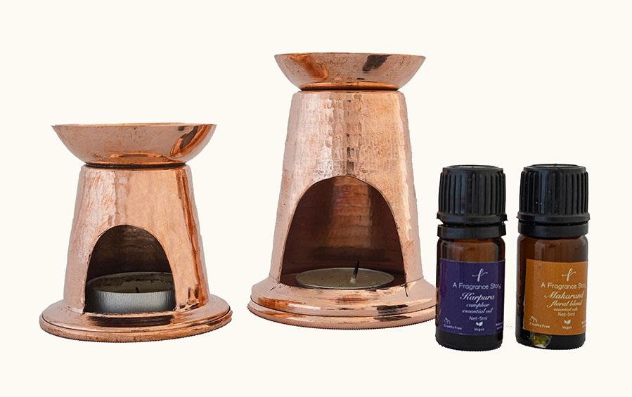 Copper Diffusers (2) + Floral Blend + Camphor Oils - Oil Diffusers - indic inspirations