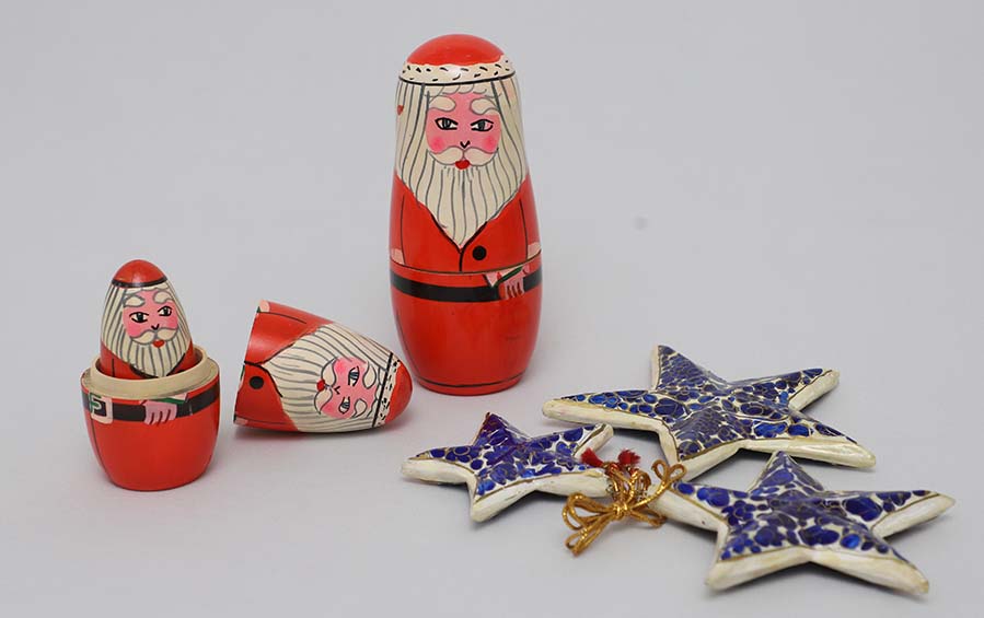 Decorative Hanging Stars & Nesting Santa Dolls Set - Festival Gift Sets - indic inspirations