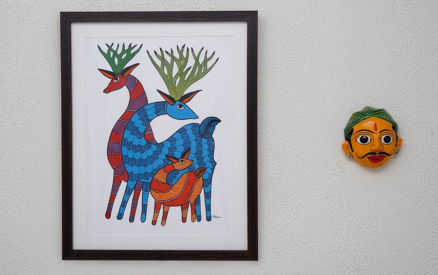 Deer | Gond Painting | A3 Frame - paintings - indic inspirations