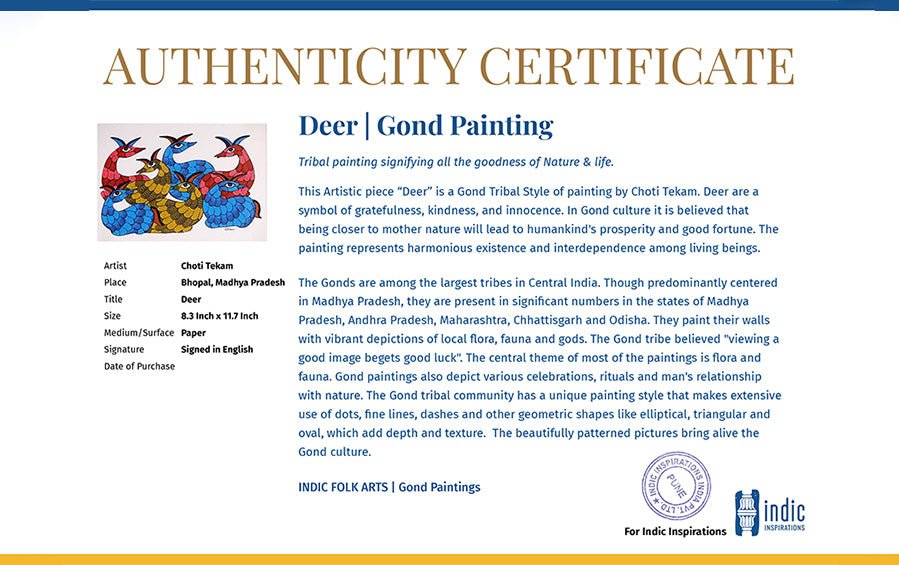 Deer | Gond Painting | A4 Frame - paintings - indic inspirations
