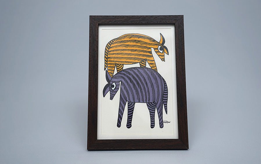 Deer | Gond Painting | A5 Frame - paintings - indic inspirations