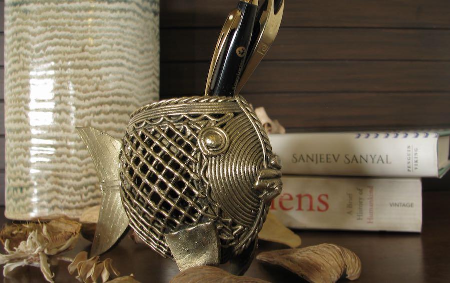 Dhokra Fish Pen Stand - Dhokra artifacts - indic inspirations