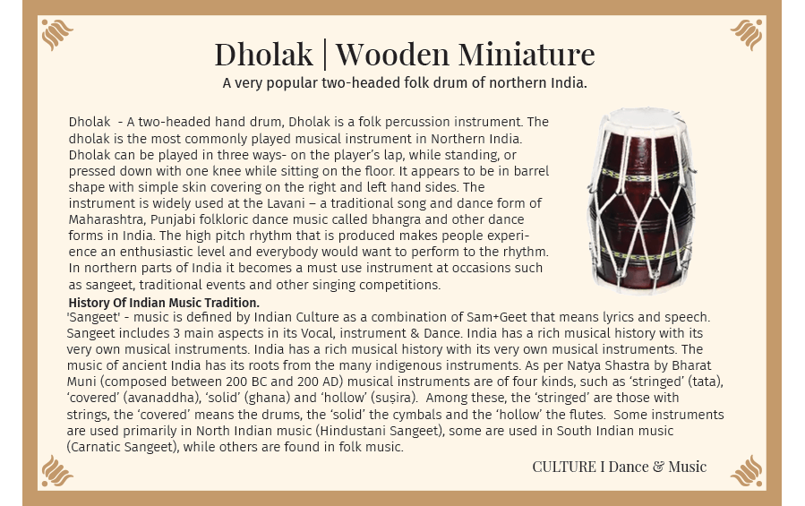 Buy Wooden Miniature Musical Instrument Dholak Online Indic