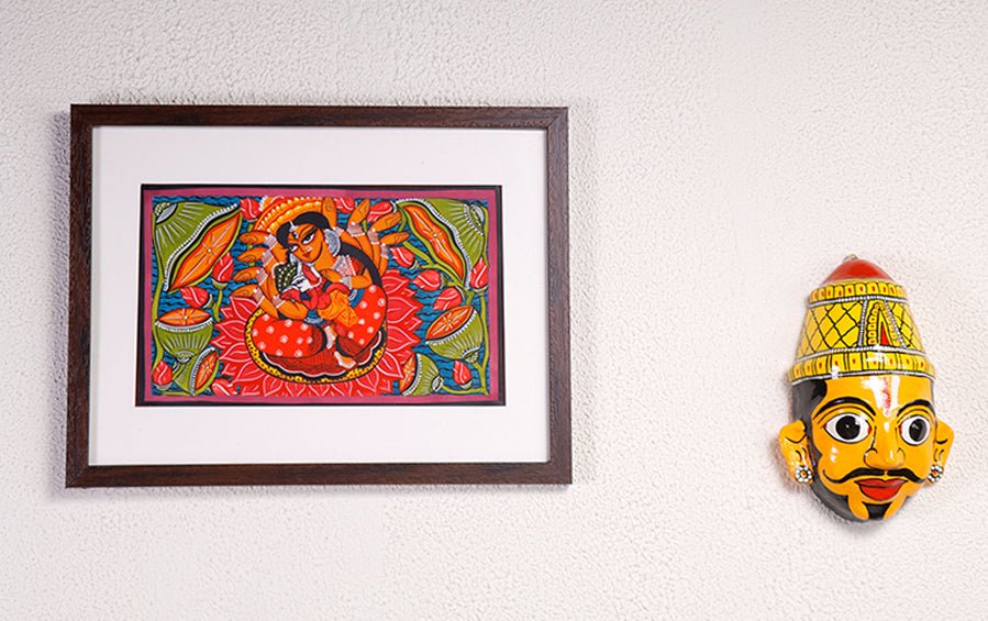 Durga - The Divine Mother | Bengal Patachitra Painting | A4 Frame - paintings - indic inspirations