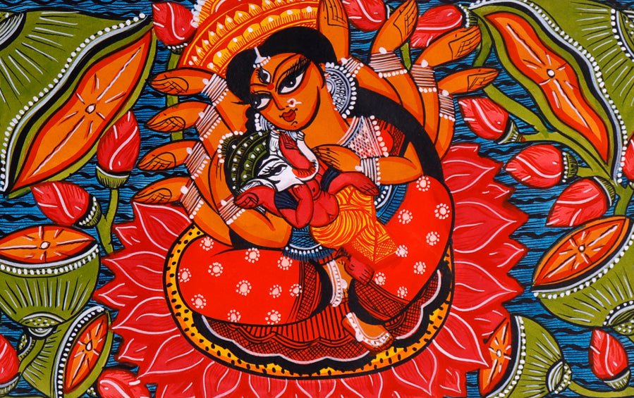 Durga - The Divine Mother | Bengal Patachitra Painting | A4 Frame - paintings - indic inspirations