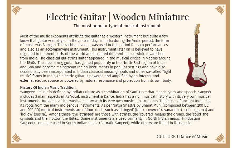 Electric Guitar | Wooden Miniature - Miniature Musical Instruments - indic inspirations
