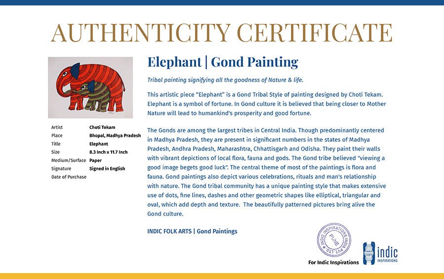 Elephant | Gond Painting | A4 Frame - paintings - indic inspirations