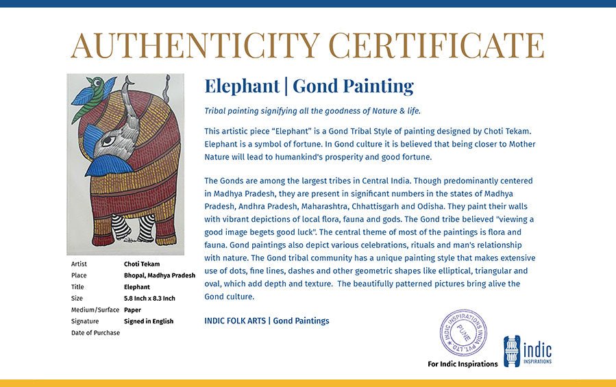 Elephant | Gond Painting | A5 Frame - paintings - indic inspirations