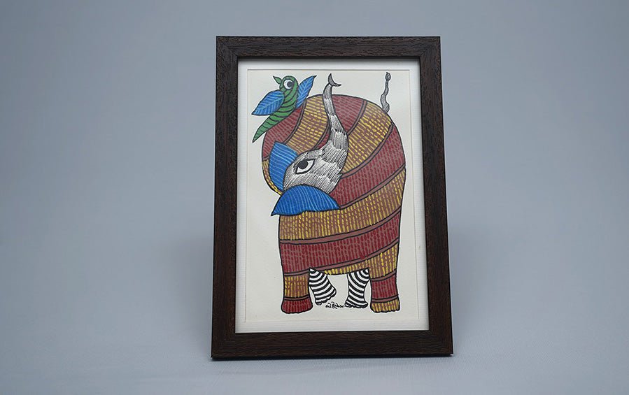 Elephant | Gond Painting | A5 Frame - paintings - indic inspirations