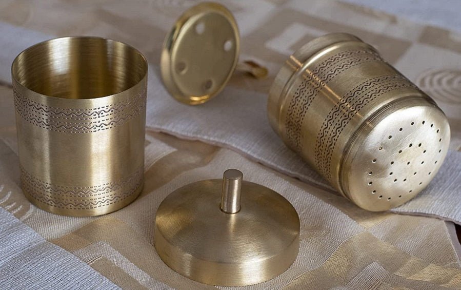 Filter Coffee Set with 1 Brass Coffee Filter + 2 Davara Set - Coffee Filter & Davara - indic inspirations